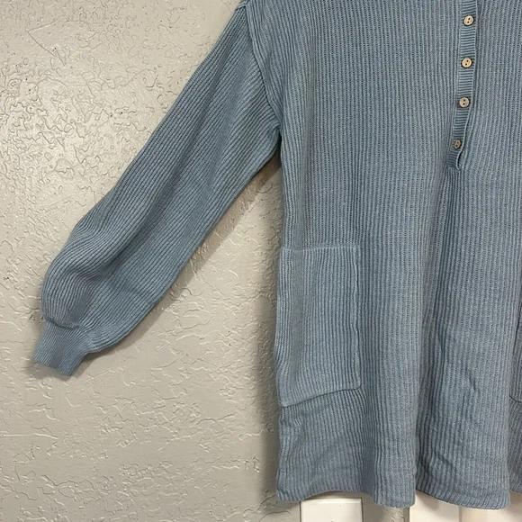 FREE PEOPLE BEACH RIBBED PICNIC SWEATER MINI DRESS  BLUE - Picture 4 of 16